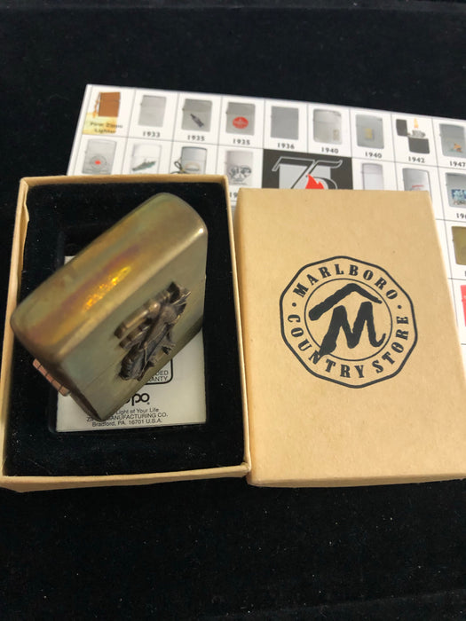 1994 Marlboro Country Store Brass Bucking Bronco Vintage Zippo Lighter