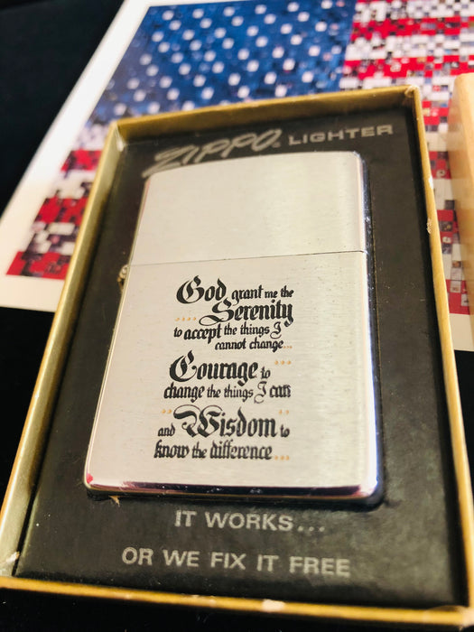 1977 Serenity Prayer Vintage Zippo Lighter - Mint in Box