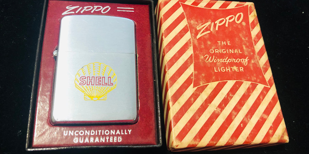 1956 Shell Vintage Zippo Lighter in Red Candy Stripe Box
