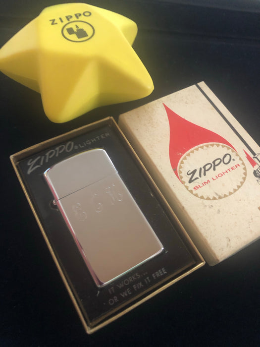 1973 High Polish Slim Monogrammed Zippo Lighter in Box