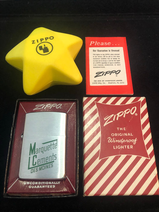 1957 Marquette Cement Vintage Zippo Lighter - Double-Sided Red Candy Stripe