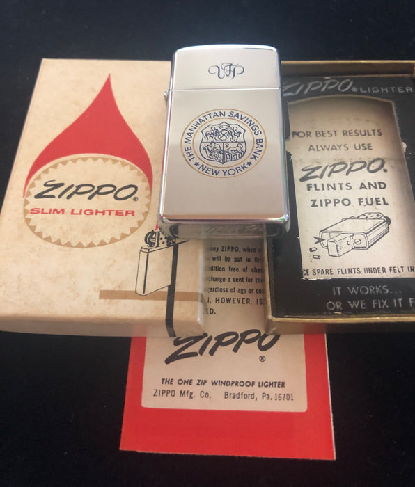 1968 VIP Manhattan Savings Bank Zippo Slim Lighter - MIB