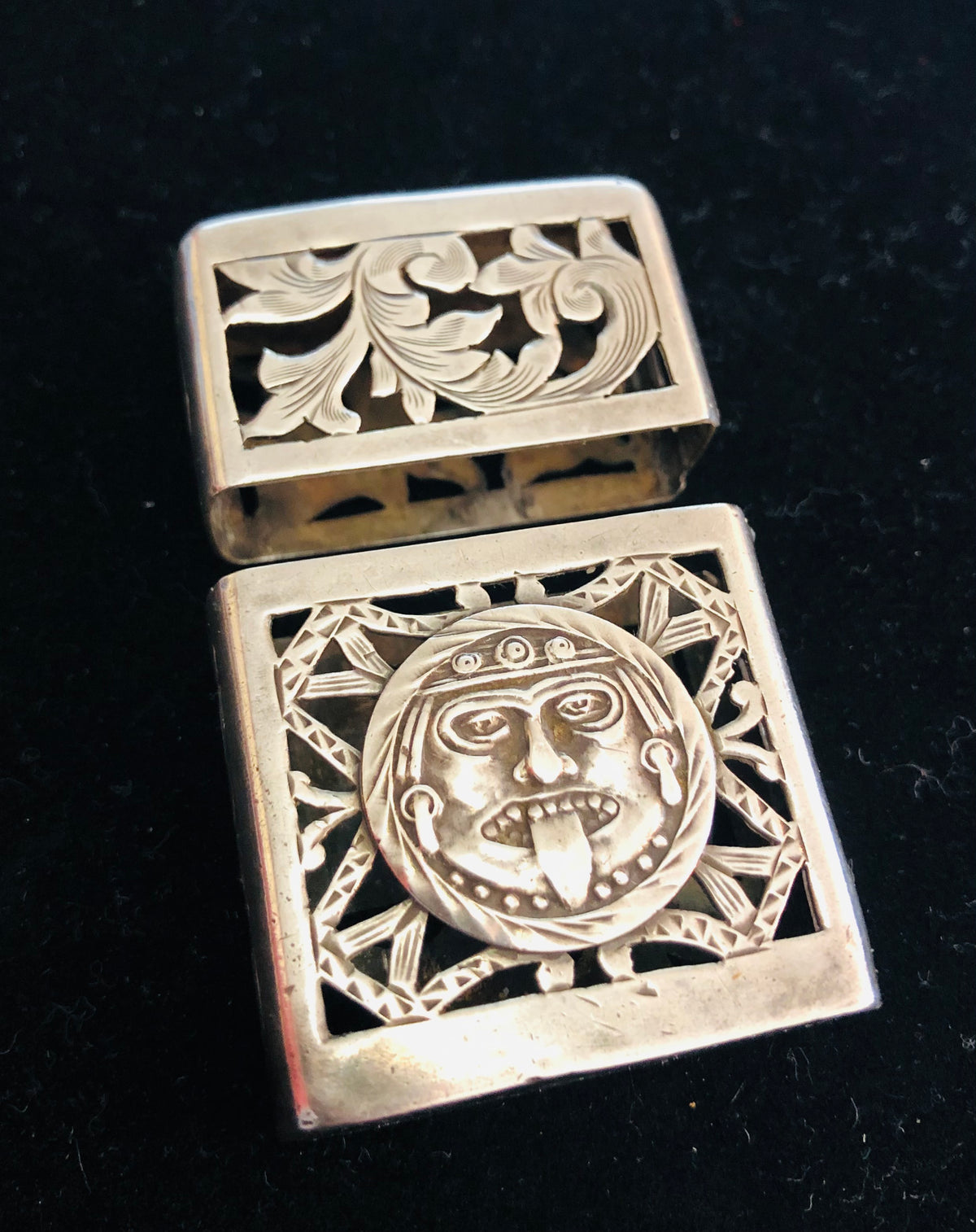 Sterling Silver Aztec Sun God Zippo Case w 1957 Lighter — Collectors Flame