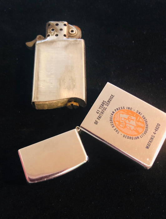 1958 Flat Bottom Zippo Slim Lighter - Georgian Press