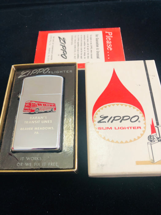 1966 Baran’s Transit Lines Slim Zippo Lighter - NOS